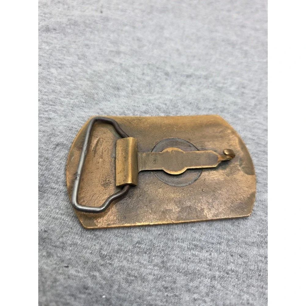 Vintage 1970s Solid Brass Grove Hydraulic Cranes Heavy Belt Buckle Mens USA